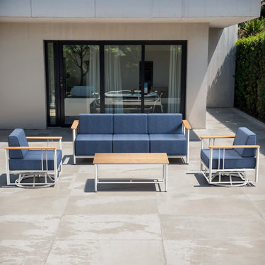 BINGLI Premium 4-Piece Patio Seating Set - 2 Swivel Chairs + Sofa & Coffee Table - 10 Inch Thick Cushions with Commercial-Grade Weather Resistance - Belord