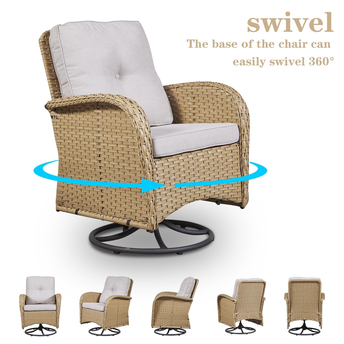 Patio Single PE Wicker Swivel Glider Chair with Thick Cushions, NDS Series