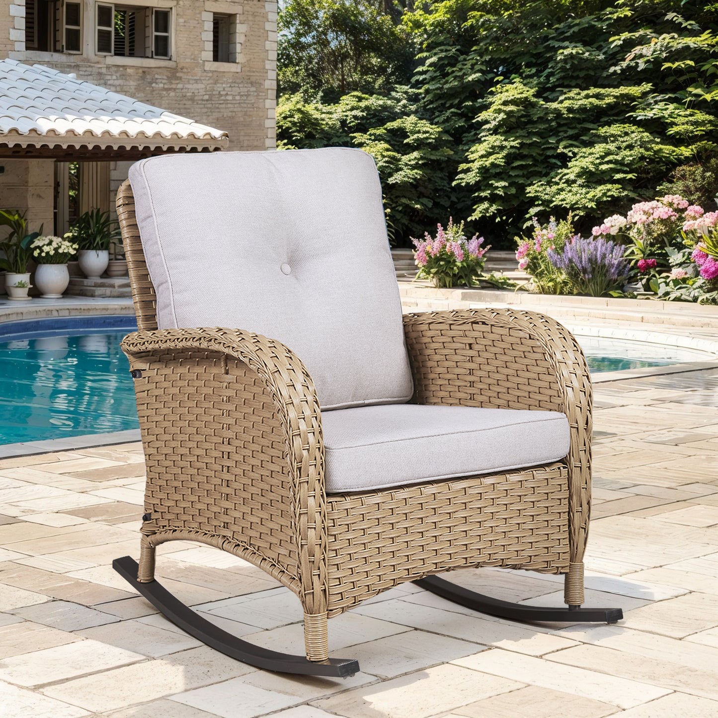 Patio Single PE Wicker Rocking Chair with Thick Cushions, NDS Series