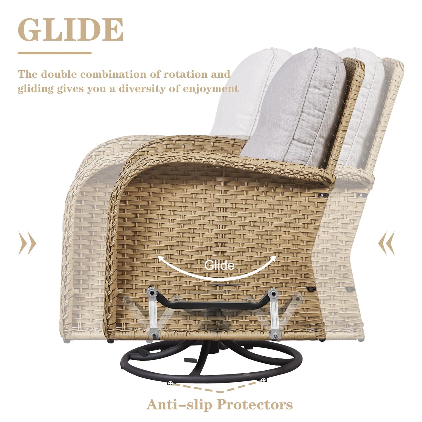 Patio Single PE Wicker Swivel Glider Chair with Thick Cushions, NDS Series