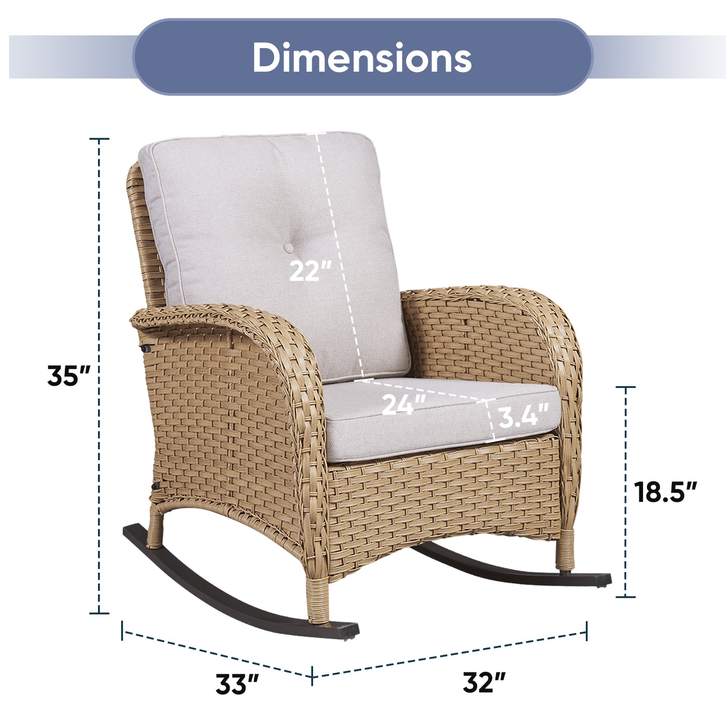 Patio Single PE Wicker Rocking Chair with Thick Cushions, NDS Series