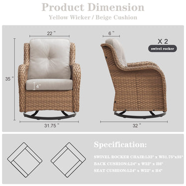 Outdoor 2PC PE Rattan Swivel Glider Chairs, NTC Series - Belord