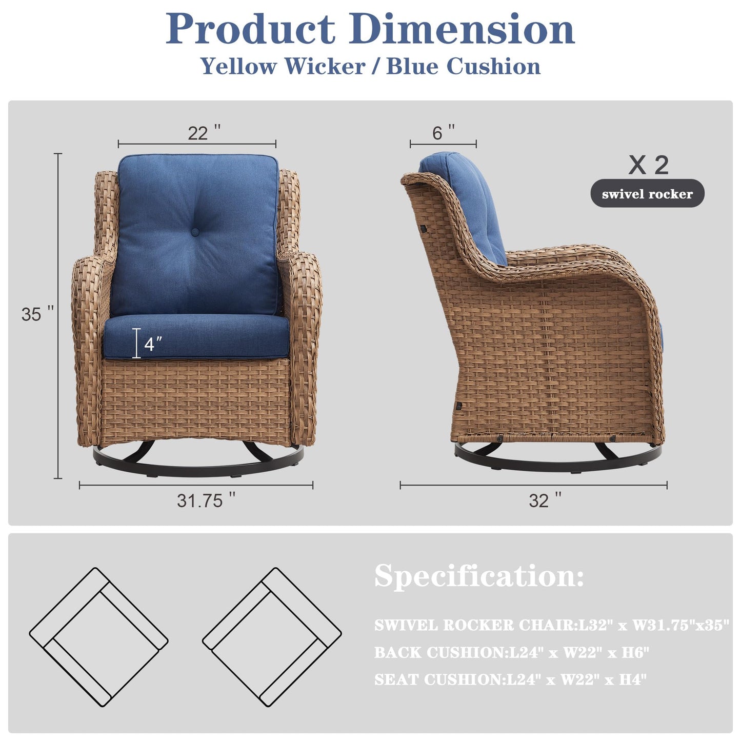 Save 39% - Outdoor 2PC PE Rattan Swivel Glider Chairs, NTC Series