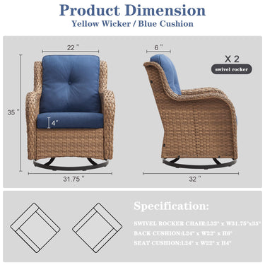Save 60% - Outdoor 2PC PE Rattan Swivel Glider Chairs, NTC Series - Belord
