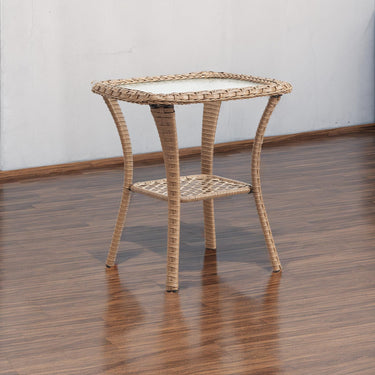 Save 50% - Outdoor PE Rattan Storage Side Table with Tempered Glass, NTC Series - Belord