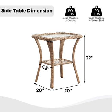 Save 50% - Outdoor PE Rattan Storage Side Table with Tempered Glass, NTC Series - Belord