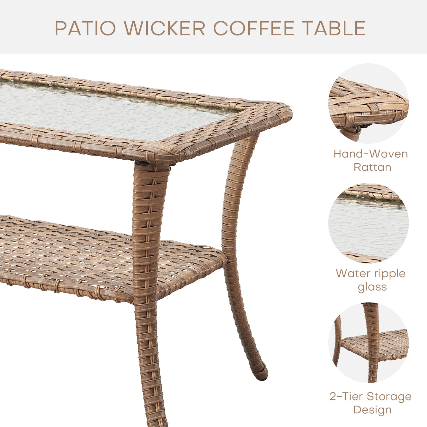 Outdoor 40" PE Rattan Coffee Table, NTC Series - B2B Wholesale