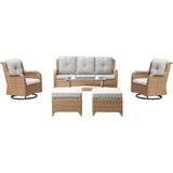 Patio Conversation Set 6-Piece with Sofa, Swivel Glider Chairs, Coffee Table, and Ottoman, NTC Series - Belord