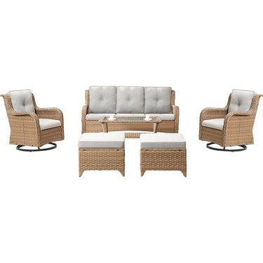 Patio Conversation Set 6-Piece with Sofa, Swivel Glider Chairs, Coffee Table, and Ottoman, NTC Series - Belord