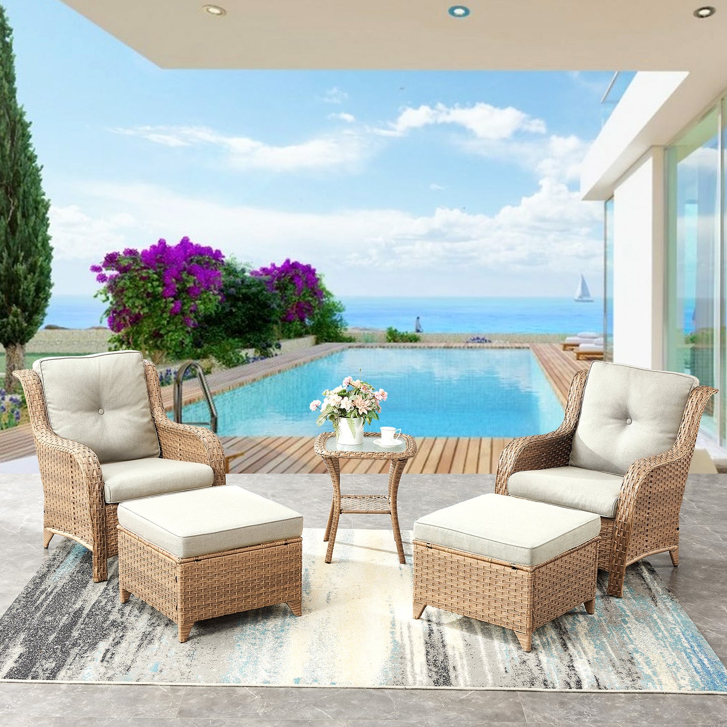 Outdoor PE Rattan Ottoman, NTC Series