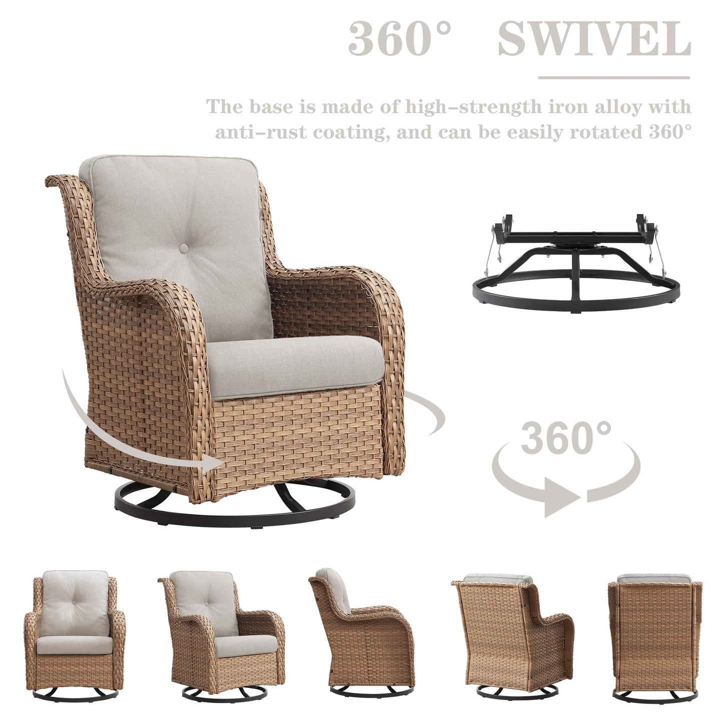Patio Conversation Set 6-Piece with Sofa, 2-Swivel Glider Chairs, Coffee Table, and 2-Ottoman, NTC Series - B2B Wholesale