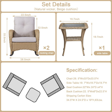 Wicker Rocking Chairs Set with Side Table, NDS Series - Belord