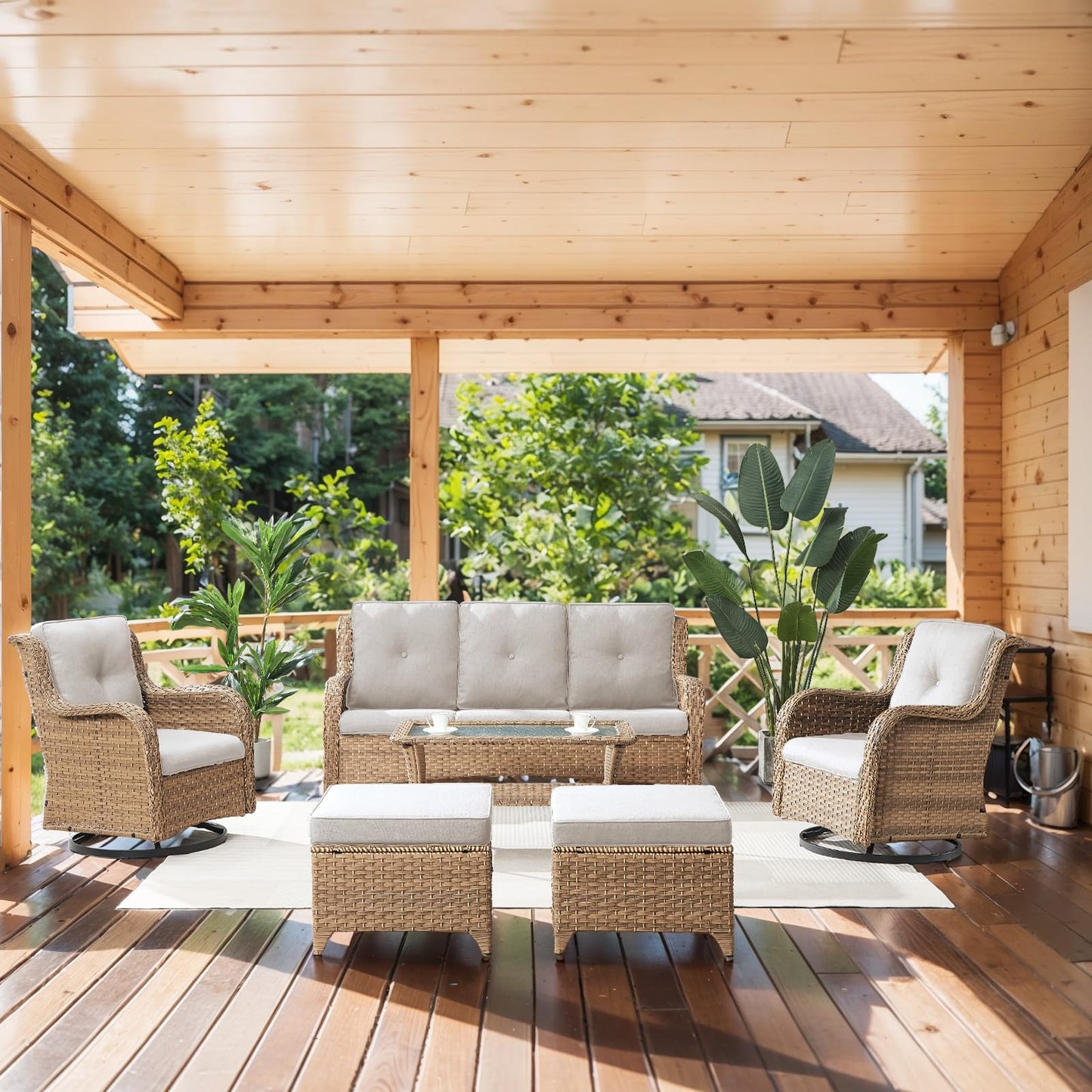 Patio Conversation Set 6-Piece with Sofa, 2-Swivel Glider Chairs, Coffee Table, and 2-Ottoman, NTC Series - B2B Wholesale