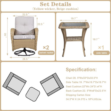 Swivel Glider Chairs Set with Side Table, NDS Series - Belord