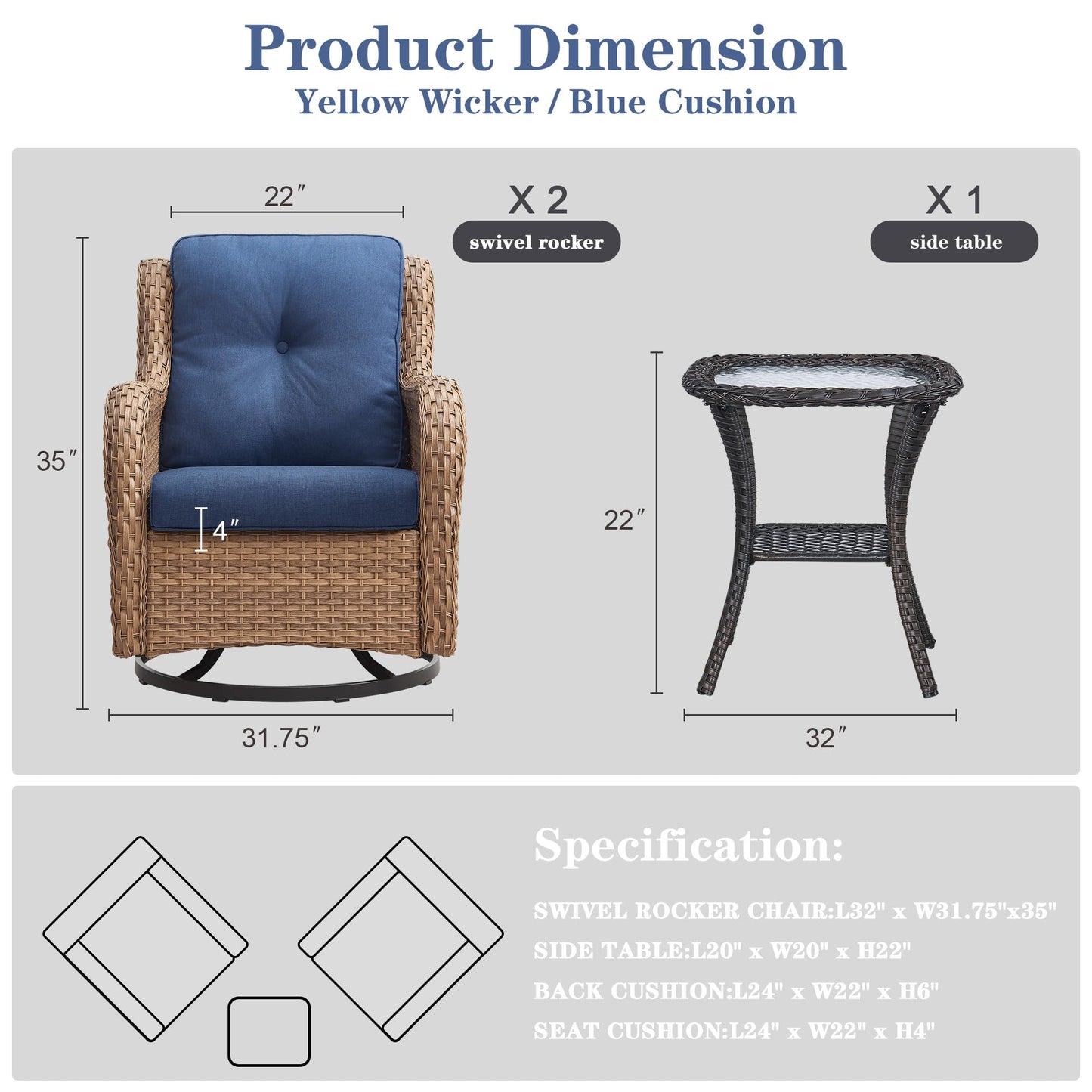 Save 40% - Swivel Glider Chairs Set with Side Table, NTC Series