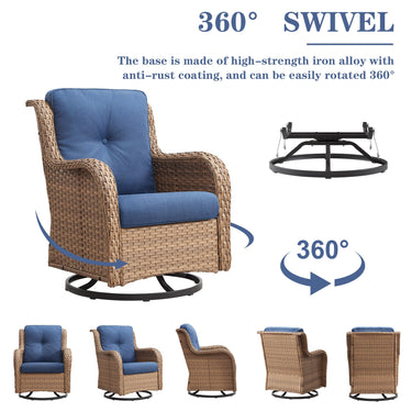 Patio Conversation Set 6-Piece with Sofa, Swivel Glider Chairs, Coffee Table, and Ottoman, NTC Series - Belord