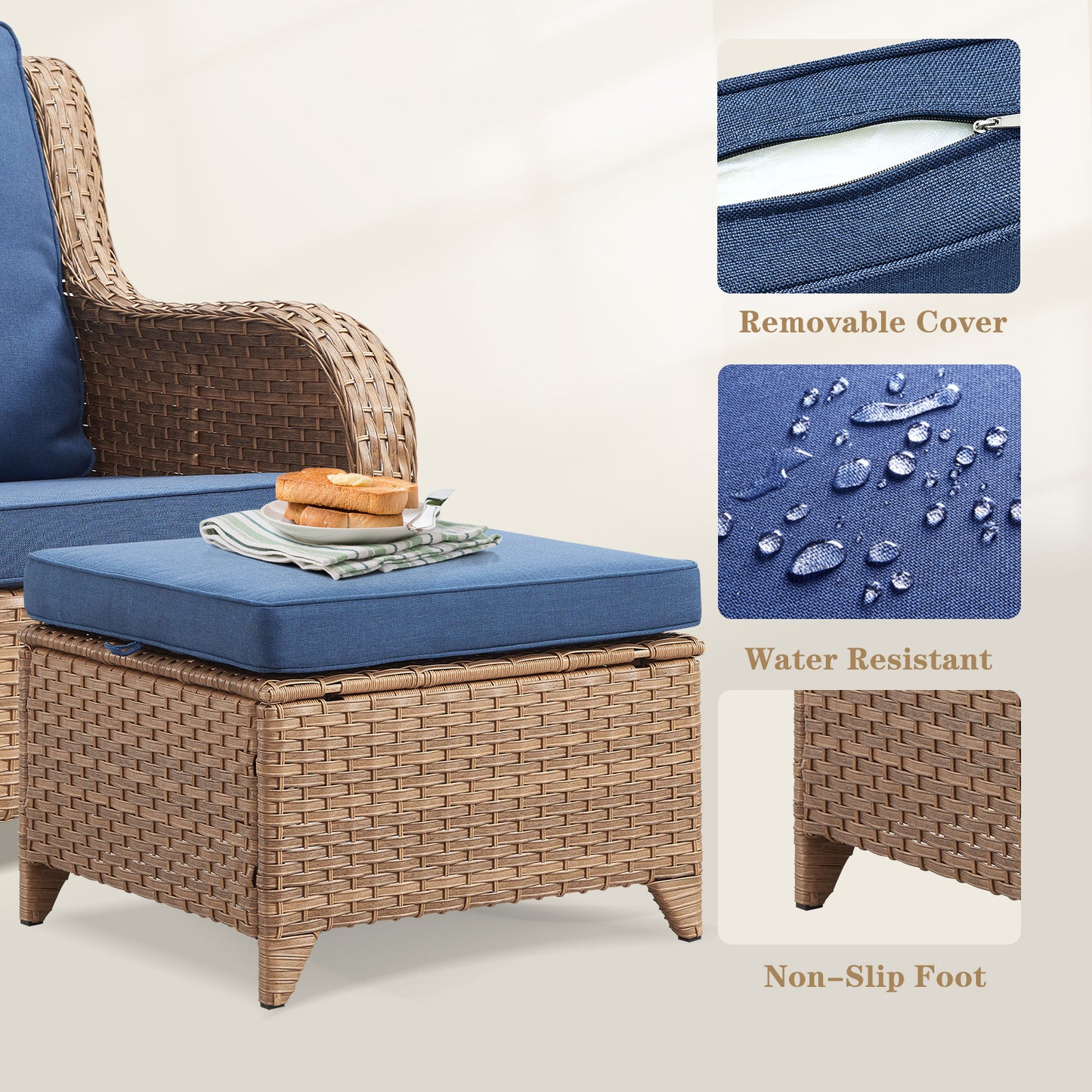Outdoor PE Rattan Ottoman, NTC Series