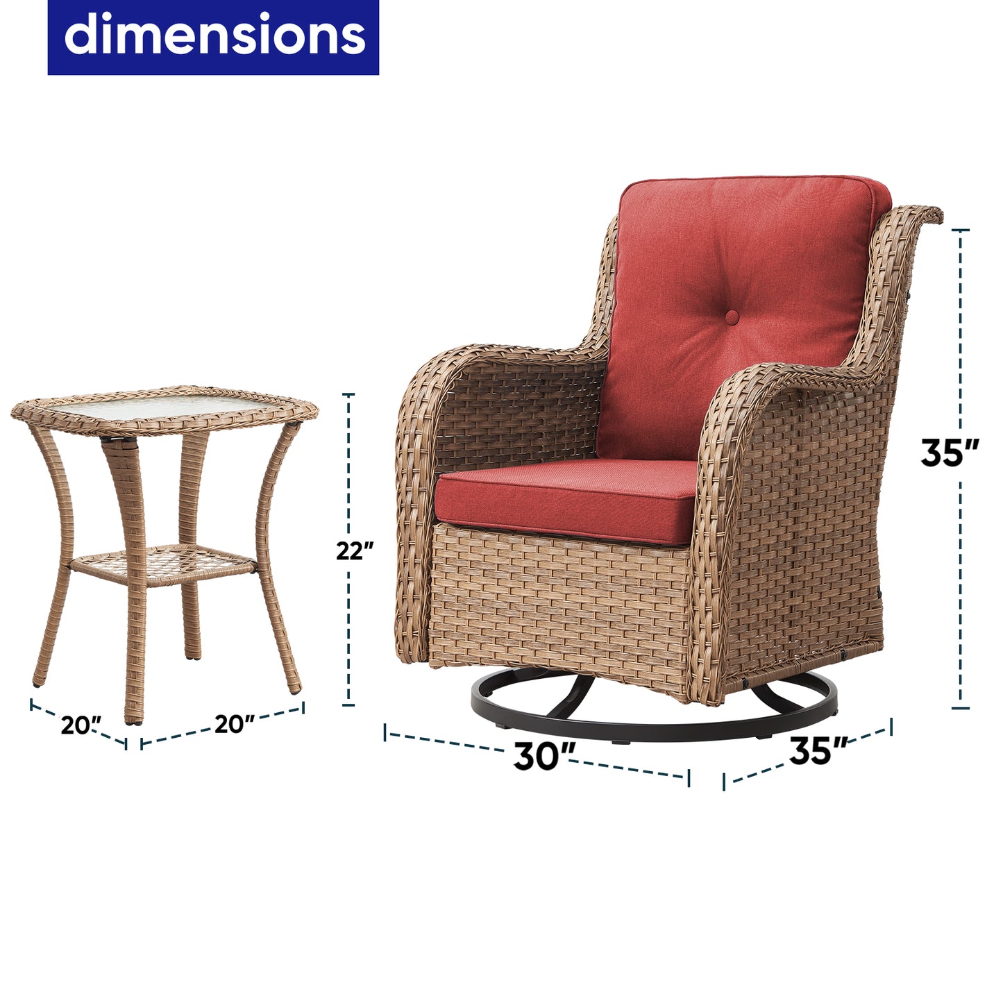 Save 40% - Swivel Glider Chairs Set with Side Table, NTC Series