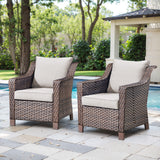 Belord 2-piece outdoor patio chair set with beige cushions from the DAR Series, featuring woven rattan seats and backrests.