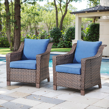 Belord 2-piece outdoor patio chair set with blue cushions, ideal for garden or porch conversation spaces.