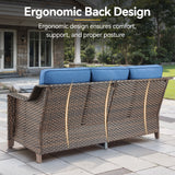 Belord 3-seat outdoor patio sofa from the DAR Series with thick cushions, featuring blue weather-resistant fabric and modern design.