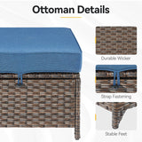 Blue Belord 2-piece outdoor ottoman set with 23-inch square patio conversation furniture in the DAR Series.