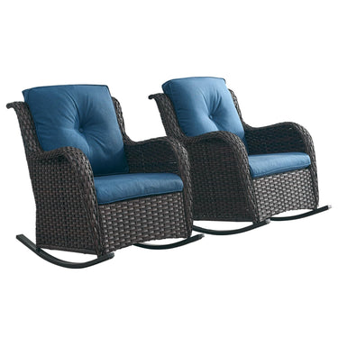 Belord patio wicker rocking chairs set with olefin cushions, outdoor seating for relaxing on the NTC series patio furniture.
