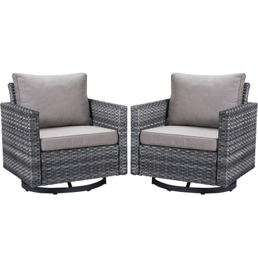 Set of two Belord wicker swivel glider chairs with 18.5-inch backs, suitable for outdoor or patio seating.