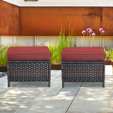 Belord 2-piece patio wicker ottoman set with side tables from the NTC Series, ideal for outdoor conversation areas.