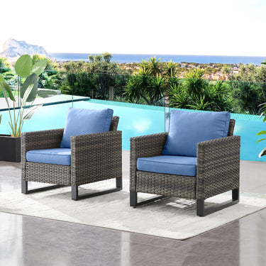 Pair of Belord wicker patio chairs, 18.5-inch high back, sturdy design, suitable for outdoor use, part of GRS series.