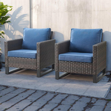 Pair of Belord wicker patio chairs, 18.5-inch high back, sturdy design, suitable for outdoor seating, part of GRS Series.
