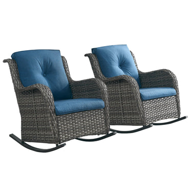 Belord 2-piece patio wicker rocking chair set with olefin cushions, outdoor furniture for relaxing on the patio.