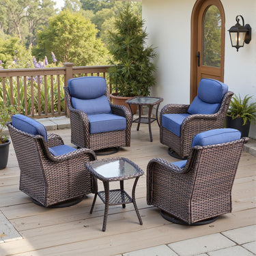 Belord 6-piece patio swivel glider chair set with side tables, featuring comfortable cushioned seats and modern design.