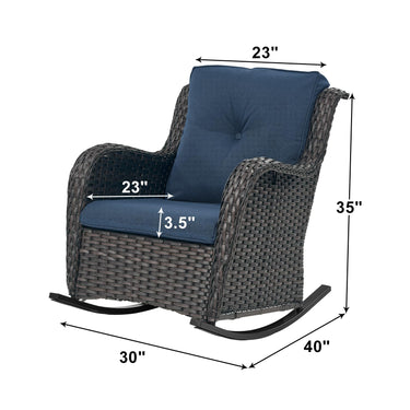 Belord 2-piece patio wicker rocking chairs set with olefin cushions from the NTC Series, showing the chairs' woven wicker design and cushions.