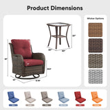 Belord 3-piece outdoor wicker swivel glider patio set with two chairs and side table, perfect for outdoor conversation.