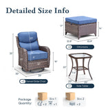 Belord 5-piece patio swivel glider set with ottomans and side table, outdoor conversation furniture for relaxing patio gatherings.