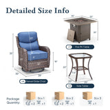 Belord 7-piece fire pit set with four swivel rocker chairs and tables, ideal for outdoor patio gatherings.