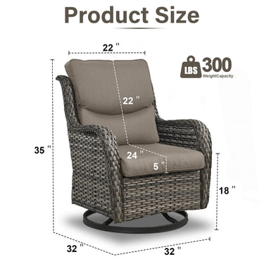 Pair of Belord swivel patio chairs with 360° rotation, each featuring a 5-inch cushion, part of the NTC Series.