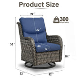 Pair of Belord swivel patio chairs with 360° rotation, black frames, and plush 5-inch cushions, part of the NTC Series.