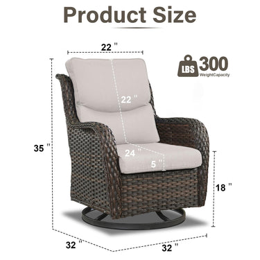 Pair of Belord swivel patio chairs with 360° rotation and 5-inch cushions, part of the NTC Series, shown outdoors.