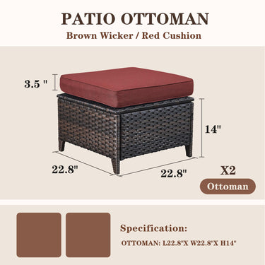 Belord 2-piece patio wicker ottoman set with side tables from NTC Series, featuring woven wicker and cushioned tops.