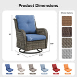 Pair of Belord wicker swivel glider chairs with 5-inch cushions, 360° rotation, part of the NTC patio conversation set.