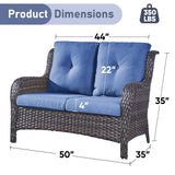 Belord outdoor wicker loveseat sofa in natural PE rattan with 4-inch cushions, 53-inch two-seater for patio conversation sets.