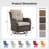 Pair of Belord wicker swivel glider chairs with 5-inch cushions, 360° rotation, suitable for patio conversation sets.