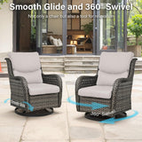 Belord Swivel Patio Chairs Set of 2 with 360° rotation and 5-inch cushions, designed for outdoor relaxation and comfort.