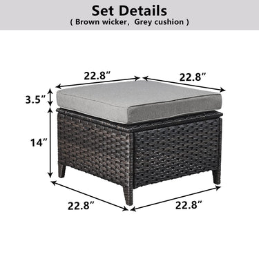 Two wicker patio ottomans with side table design from Belord's NTC Series patio conversation set, shown for outdoor seating.