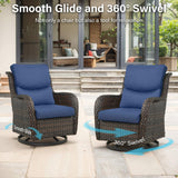 Pair of Belord swivel patio chairs with 360° rotation and 5-inch cushions, part of the NTC Series, shown with outdoor setting.