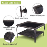 Belord outdoor wicker coffee table with glass top and two-tier storage, part of the NTC Series patio conversation set.