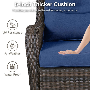 Set of two Belord swivel patio chairs with 360° rotation and 5-inch cushions, part of the NTC Series, shown with outdoor setting.
