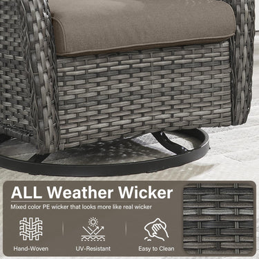 Pair of Belord swivel patio chairs with 360° rotation and 5-inch cushions, part of the NTC Series, shown with outdoor setting.